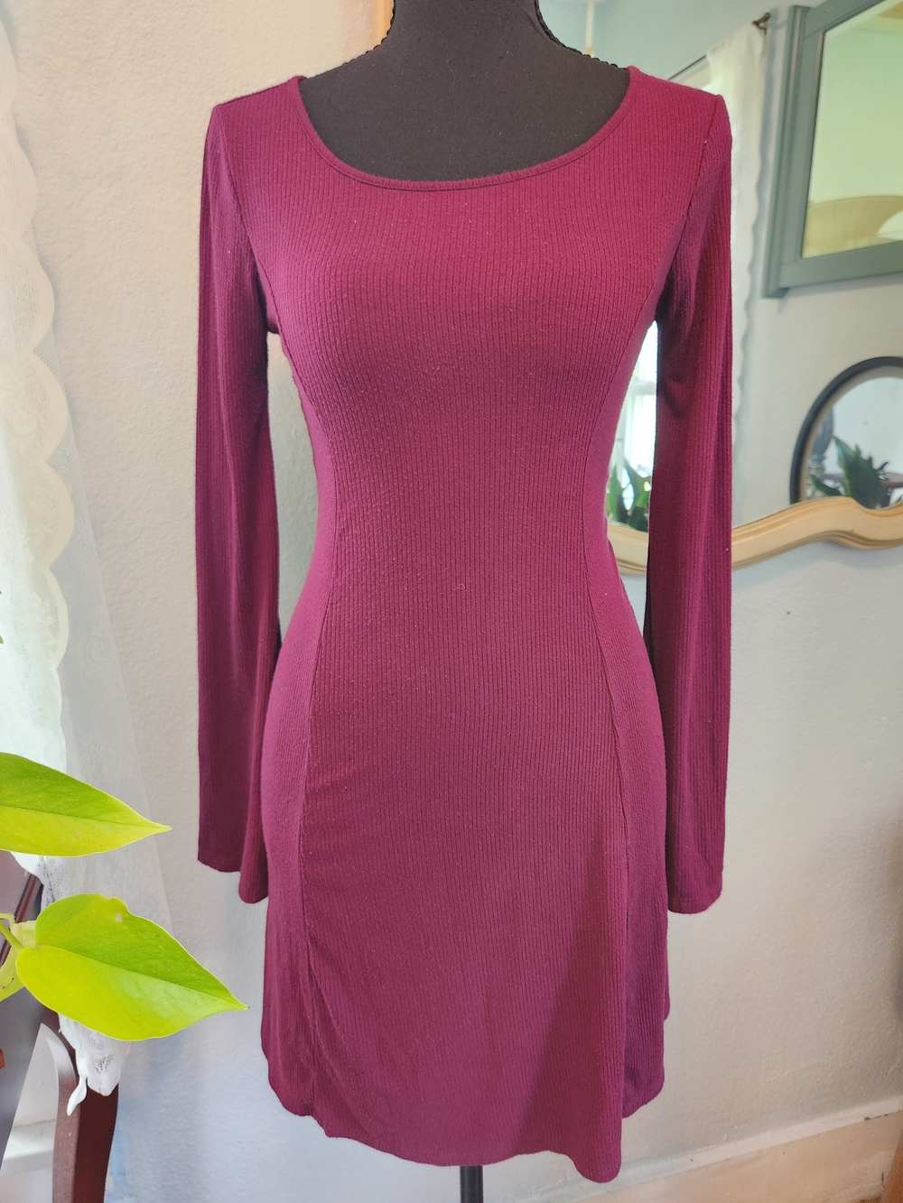 Forever 21 Long Sleeve Ribbed Wine Dress